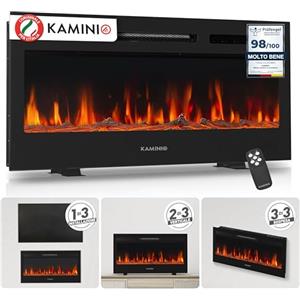 KAMINIO Camino elettrico MARLON - Caminetto elettrico 3-in-1 con riscaldamento, effetto fiamma 3D, 12 colori di fiamma, telecomando (36 pollici)