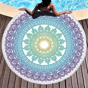 LXTOPN Mandala - Telo mare rotondo, con nappa, rotondo, adatto per spiaggia, yoga, sciarpa, 150 cm