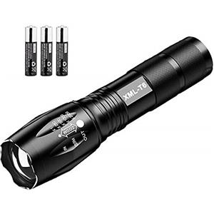 hntoolight Torcia LED T6 10 W, AAA ,18650 torcia, torcia impermeabile torce, XM-L 8000LM, 5 modalità LED set imballaggio con batterie ricaricabili AAA