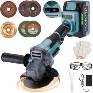 POYHKFD Smerigliatrice angolare senza fili,Professional Smerigliatrice angolare 125mm con 1 batteria 4.0Ah,6 velocità regolabili,Motore Brushless, adatto per la macinazione, la lucidatura e il taglio (a)