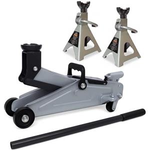 Maryse Cric Idraulico a Carrello 2,5 Ton + 2 Cavalletti di Supporto - Kit Sollevamento Auto Professionale in Acciaio Rinforzato - Valvola di Sicurezza, Altezza 120-330 mm, Certificato CE TÜV GS