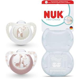 NUK First Choice Ciuccio | 0-6 mesi | Ciuccio ortodontici | Calma il 99% dei bambini** | Pinguino / Giraffa | Confezione da 2
