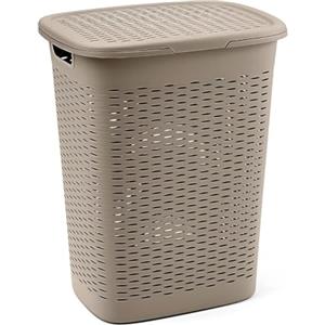 Tomaino - Cesto Portabiancheria in Plastica - Contenitore Biancheria Sporca da Bagno - Cesta Porta Vestiti e Panni Sporchi con Coperchio Salvaspazio 47 Litri (Tortora)