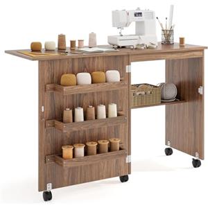 GIANTEX Tavolo Cucire con Ruote, Tavolino Cucito Pieghevole, Asse da Stiro Richiudibile, Mobile per Macchina da Cucire a Scomparsa, Allungabile a 3 Livelli, 117x40x78 cm, 4 Colori Disponibili (4)