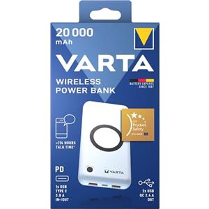 VARTA 2 in 1 Power Bank Wireless, caricabatterie senza fili, caricatore portatile Batteria Esterna 20000 mAh, carica contemporaneamente smartphone e powerbank, incl. cavo di ricarica USB C