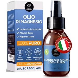 Organic Magnesium Olio di magnesio ultra puro 100 ml spray - 100% naturale puro olio di zechstone di magnesio, perfetto per sport e rilassamento muscolare, liquido di magnesio cloruro olio concentrato