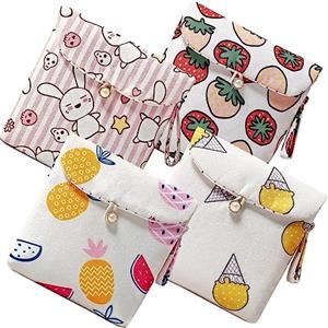 FRCOLOR Borsa Porta Assorbenti Igienici 4 Pezzi Compatta e Portatile in Cotone per Viaggi e Uso Quotidiano delle Ragazze