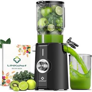 LINKChef estrattore frutta e verdura, apertura 115mm estrattore di succo 1.2L, slow juicer machine per Frutta e Verdura Intere, senza BPA, facile da smontare e pulire, Ricette Incluse, 200W, Nero