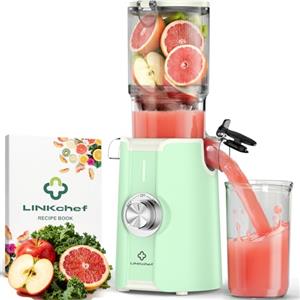 LINKChef Estrattore di succo per frutta e verdura, apertura 115 mm, 1,2 L, 200 W, slow juicer machine per frutta e verdura intere, senza BPA, facile da smontare e pulire, ricette incluse,verde chiaro