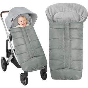 Gobesty Coprigambe per passeggino invernale, universale, per bambini, con chiusura lampo e cappuccio con coulisse, impermeabile, antivento, caldo, ovetto (grigio)