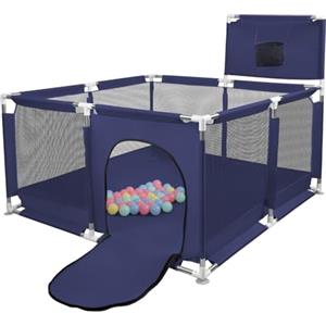 HUOLE Box per Bambini, Recinto per Bambini Pieghevole in Tessuto Oxford con Rete Traspirante, Box per Neonati con Giochi che Include 50 Palline (126 * 126 * 66 cm - Blu)