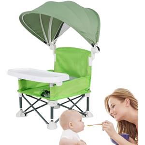 Generico Seggiolino Portatile per Bambini | Seggiolino Esterno Per Bambini Con Vassoio Rimovibile,Postazione Pieghevole Per Pappa Con Parasole Per Giardino Spiaggia Campeggio Casa Picnic