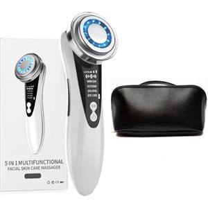 NUAL Massaggiatore Viso a Radiofrequenza 5 in 1 Bianco - Elettrico Multifunzionale Con Beauty Case Regalo - Ringiovanimento, Idratazione e Pulizia del Viso