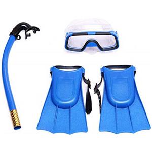 Molinter Set da snorkeling per bambini, maschera subacquea con boccaglio, pinne in silicone, per ragazzi e ragazze, attrezzatura da snorkeling (blu, dimensioni pinne:30-35)