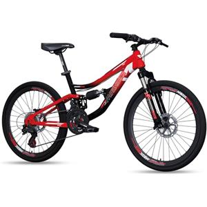 IBK Bicicletta Bici MTB 26'' Mountain Bike BIAMMORTIZZATA Pollici Ragazzo Cambio 21 Velocità Freni a Disco (Rosso/Nero)