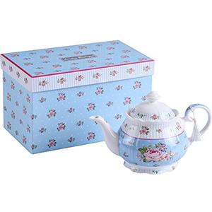London Boutique - Set in porcellana con teiera, zuccheriera e lattiera in stile vintage floreale shabby chic, con confezione regalo (teiera con rose blu)