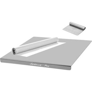 MISTERMOBY Spianatoia per Impastare in Acciaio Inox Tagliere Piano da Lavoro per Cucina Bar e Ristorante per Impastare Pane Pizza Focaccia, 60 x 50 cm con Bordo + Tappetino Antiscivolo e Spatola