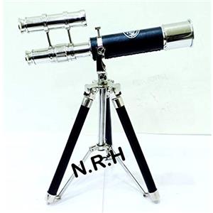 Nautical Replica Hub Griffith Astro - Telescopio a doppio barile in pelle, stile nautico, con treppiede da tavolo