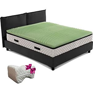 GEEMMA s.r.l. Topper Memory Foam 6cm, Materasso Correttore in Memory Foam a 7 zone, Materassino memory alto 6 cm reali con CUSCINO IN REGALO - Interno AIR MEMO GREEN, correggi materassa singolo 95x190