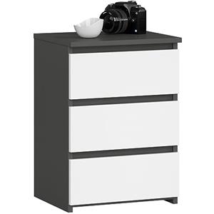 AKORD | Comodino CL-3 con 3 Cassetti | per il soggiorno, la camera da letto, il guardaroba, l'ufficio e lo studio | Design moderno e funzionale | 35 x 40 x 57 cm, 26 kg | Grigio grafite | Bianco
