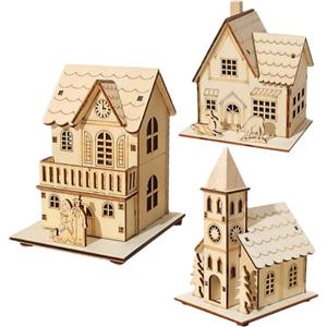 Generico 3PCS Villaggio Natalizio Luminoso, Villaggio Natalizio Legno LED, LED Casette In Miniatura Natale, Casa Villaggios Di Natale In Miniatura Con Luci Decorazione Da Tavolo, Decorazioni Natalizie Con Luci