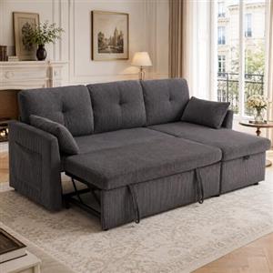 Lubvtti Divano letto 3 posti,divano angolare a L con sedute contenitore,divano 3 posti con chaise longue destra e sinistra intercambiabile,Tessuto di velluto a righe,Grigio scuro