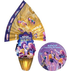 Generico Dolfin Uovo di Pasqua K-POP Demon Hunters Golden, Cioccolato al Latte, 250g, con Sorprese Collezionabili + Piatti in Carta K POP