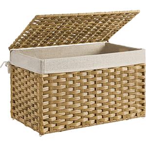 SONGMICS Cestino Portaoggetti, Cesta Portabiancheria da 65 L con Coperchio, Pieghevole, Sacco in Tessuto Rimovibile con Manici, Soggiorno Camera da letto Lavanderia, Giallo Ocra RST56NL