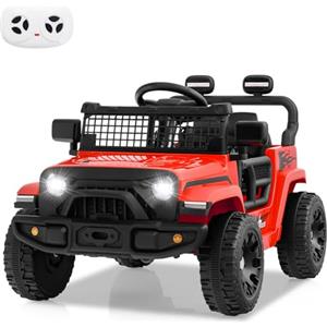 COSTWAY 12V Macchina elettrcia per Bambini, Auto con Telecomando 3 Velocità Luci LED Musica, Doppi Motori, Veicolo Elettrico per Bambini 3+ Anni, Carico 30 kg (Rosso)