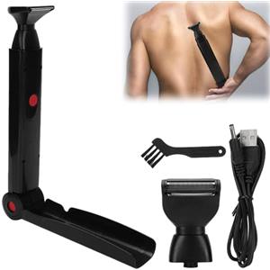 GOMETY Rasoio elettrico per la schiena da uomo, trimmer per il corpo da uomo con manico lungo per viso, braccio, mento, trimmer per barba, trimmer per capelli senza fili con estensione regolabile
