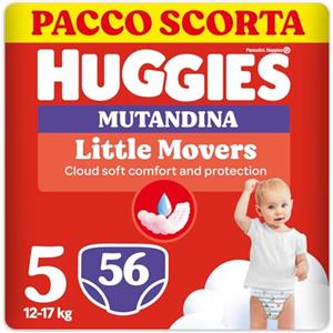 Huggies Pannolini Huggies Little Movers Mutandine Taglia 5 (12-17 Kg), Ultra assorbenti, Protezione completa, Pacco Scorta, 56 Pz