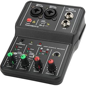 Asixxsix Mixer Audio a 2 Canali, Console di Missaggio Audio con Alimentazione Phantom USB 48V Mixer DJ Professionali, Mixer Audio Controller DJ, per Registrazione, Streaming Live,Podcasting