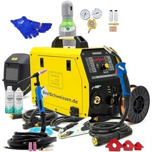Bestschweissen.de Saldatrice a Filo Continuo MAGNUM MIG 210L Saldatrice Elettrodo TIG 200A Inverter MIG/MAG/MMA/TIG LIFT Synergia 4x4 No Gas FLUX Kit Pro Torcia SR17 Maschera Squadre Magnetiche (set 2)