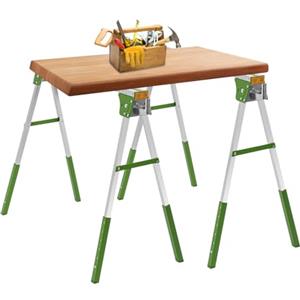 Fyssnn Set di 2 cavalletti da lavoro pieghevoli, cavalletti da lavoro regolabili in altezza, portata 1200 kg, 6 regolazioni in altezza (72-89 cm), pieghevole per banchi da lavoro, garage, cantieri