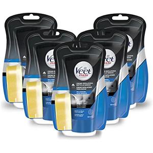 VEET x5 Veet For Men, Crema Depilatoria sotto la doccia, per Uomo, Pelli Sensibili, Per Petto, Gambe e Braccia, 150ml, 5 Confezioni, Maxi formato