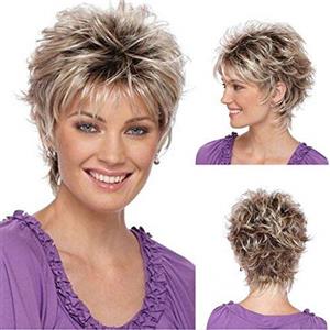 GLXLSBZ Parrucca Donna Capelli Veri Corti Bionda, Parrucca Riccia Ondulata Lady Resistente al Calore, Capelli Corti Leggermente Ondulati Lady