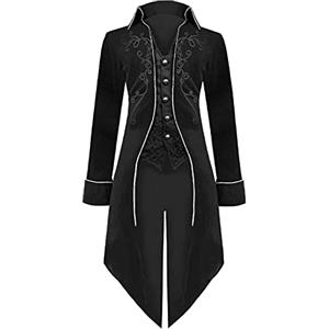 Generic Giacca a coda medievale steampunk da donna, in stile gotico vittoriano, con ricami retrò vintage, costume da pirata vampiro per Halloween, abbigliamento per spettacoli di festival per adulti, Nero , S