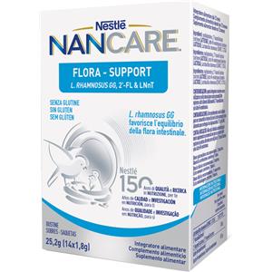 Nestlé Nancare Flora Support - Integratore Alimentare Pediatrico per Bambini dai 12 Mesi, 14 Bustine da 1,8g con 2'-FL e LNnT