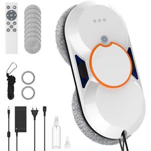IERAKOR Robot Lavavetri, 5600Pa Robot Lavavetri Finestre con Doppio Sistema di Spruzzo, 3 Modalità Pulizia, Telecomando, Navigazione Intelligente, Rilevamento dei Bordi, Protezione Anticaduta＆8 Panni