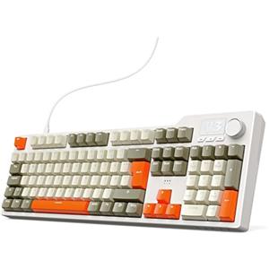 nacodex AJAZZ AK35I V3 - Tastiera meccanica cablata, tastiera da gaming, 104 tasti, dotata di tasti multimediali e manopola girevole, con tastiera QWERTZ tedesca, grigio beige, arancione