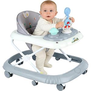 HUOLE Girello pieghevole per bambini da 6 a 18 mesi, ideale come aiuto per camminare per i primi passi del vostro bambino, con vassoio di attività musicali, 4 in 1 grigio (67 x 72 x 92 cm) - (B)