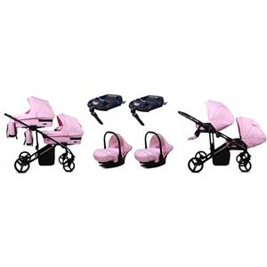BabyLux® Bambini Passeggino per gemelli Completo Set 4 in 1 - Duo | Light Pink - incl. Navicella, Canna, Seggiolino Auto, ISOFIX Base - Carrozzina Neonati Sistema Combinato - con Borsa fasciatoio ecc.