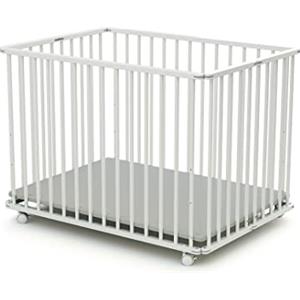 WEBABY - Box bambini pieghevole legno con ruote - Bianco - 70 x 100 cm