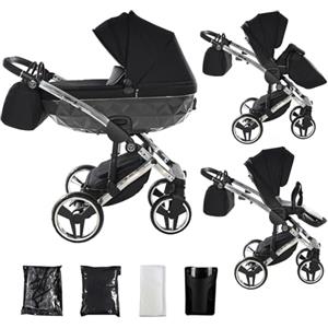 Junama Passeggino TRIO Diamond S 2in1 3in1 4in1 (01 - nero e argento, 2in1)