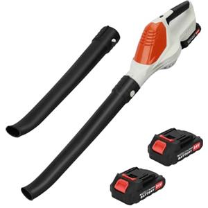 reukmuuc Soffiatore a Foglie Senza Fili, soffiatore a Batteria, Ventilatore elettrico a Mano con 2 Batterie e Caricatore, soffiatore da Giardino leggero per la Cura del Prato, Patio, Cortile Arancione