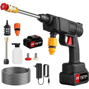UEXEDO Idropulitrice ad alta pressione, 3500 W, Idropulitrice portatile MAX 200 bar, con 2 batterie, 6 in 1 ugello multiuso e 180° ugello girevole, lavatrice senza fili per auto, giardino, irrigazione (1000