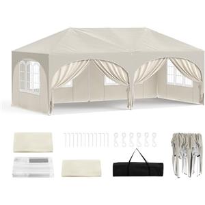 WOLTU Gazebo Pieghevole richiudibile Pop Up 3x6m Pannelli Laterali Beige | UPF 50+ UV, impermeabile, altezza regolabile, stabile, con borsa trasporto, Giardino