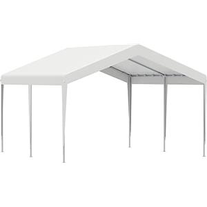 Outsunny Garage Auto per Esterno Portatile 4x4m con Tettoia per Macchine e Barche, Matrimoni, Feste, Gazebo da Giardino in Acciaio Zincato, Bianco