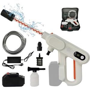 UOEONR Idropulitrici a batteria, 2025 Ultime Max 200Bar Motore senza spazzole Idropulitrice portatile con 2 batterie da 4.000 mAh, ugello 6-in-1, spruzzatore di schiuma, per auto, finestre, piscina (1