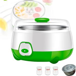 POCDUUA Yogurtiera Automatica Con Contenitore in Acciaio Inox Da 1 Litro E 3 Bottiglie in Vetro - Triplo Controllo Della Temperatura Costante A 42°C E Coperchio A Doppia Tenuta Per Dessert,Green
